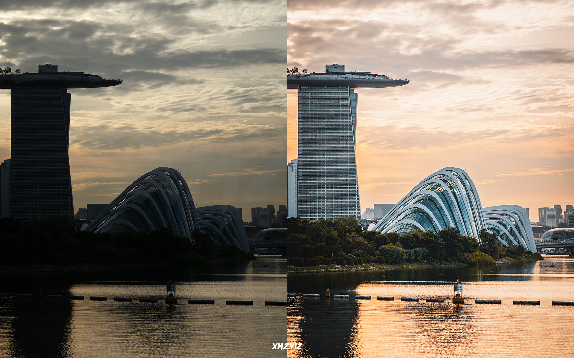 before and after photo of Cloud Forest/Marina Bay Sands in Singapore
