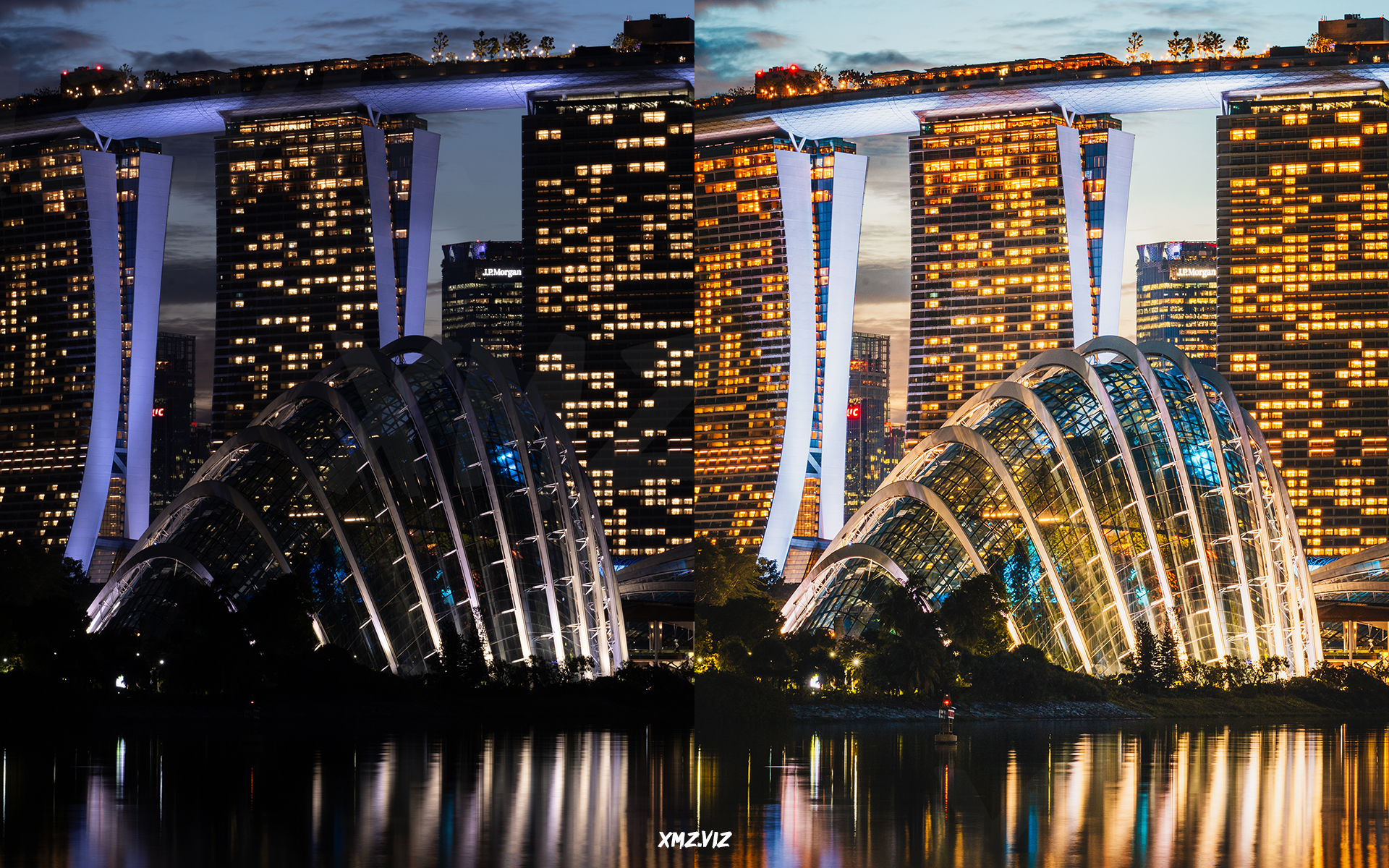 before and after photo of Cloud Forest/Marina Bay Sands in Singapore